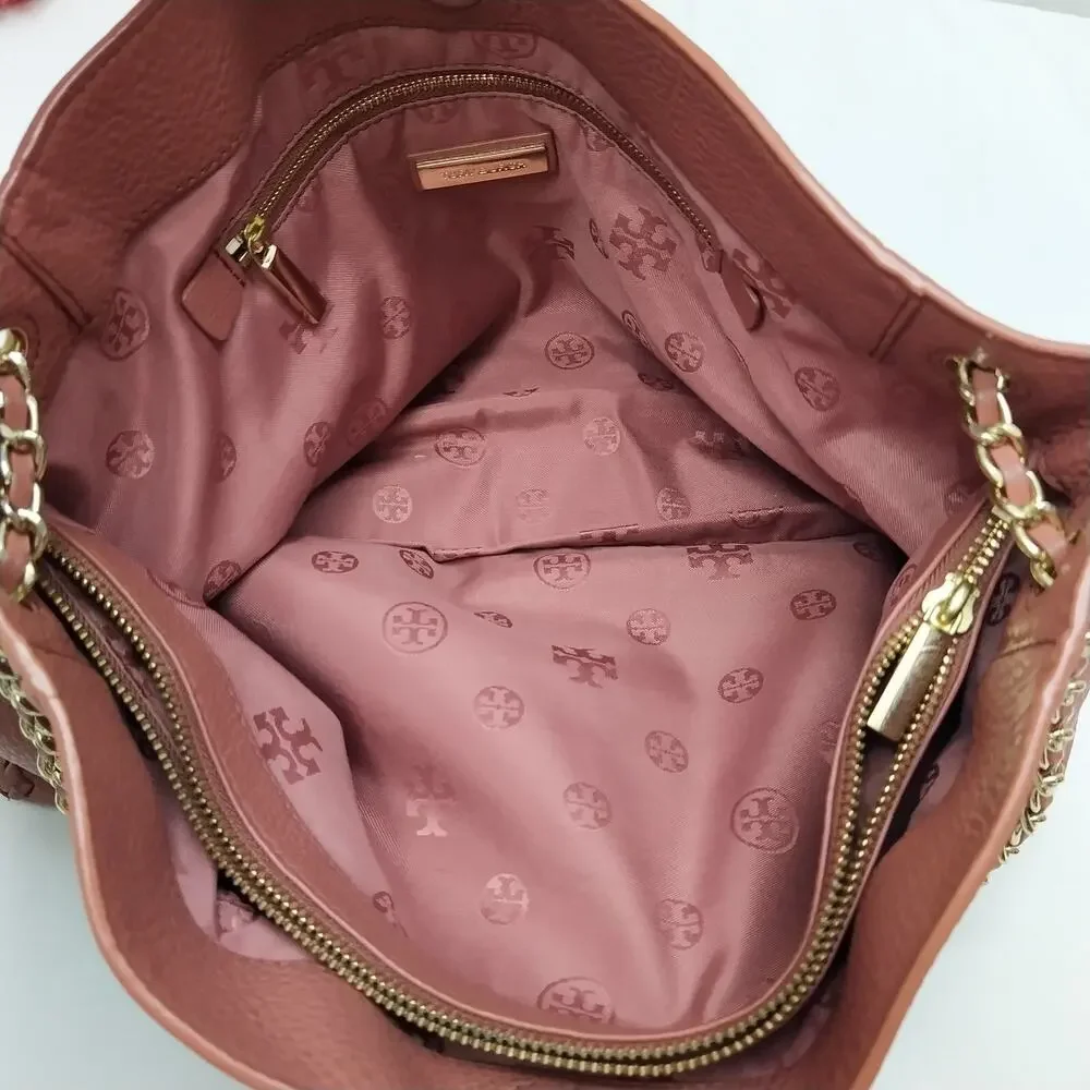 Tory Burch Pink Pebbled Leather Chain Strap Crossbody Shoulder Bag